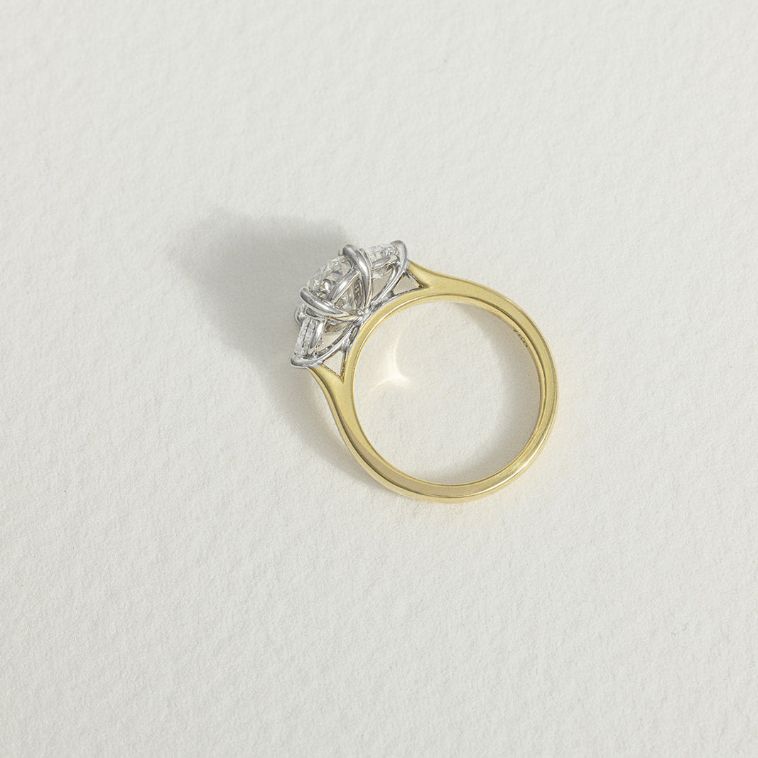 Lina | 2.5ct Oval Cut and Half Moon Lab Grown Diamond Trilogy Engagement Ring