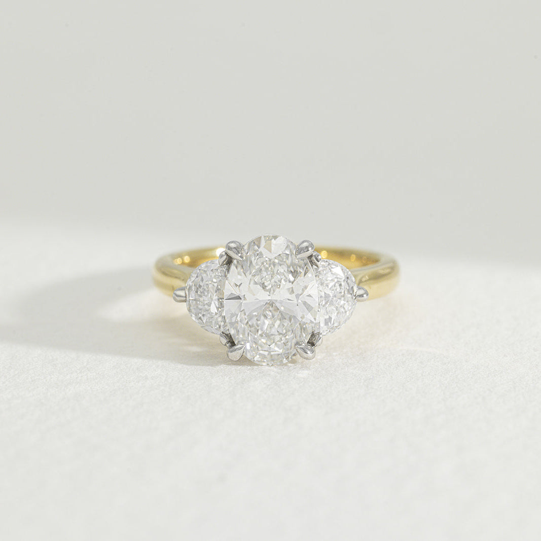 Lina | 2.5ct Oval Cut and Half Moon Lab Grown Diamond Trilogy Engagement Ring