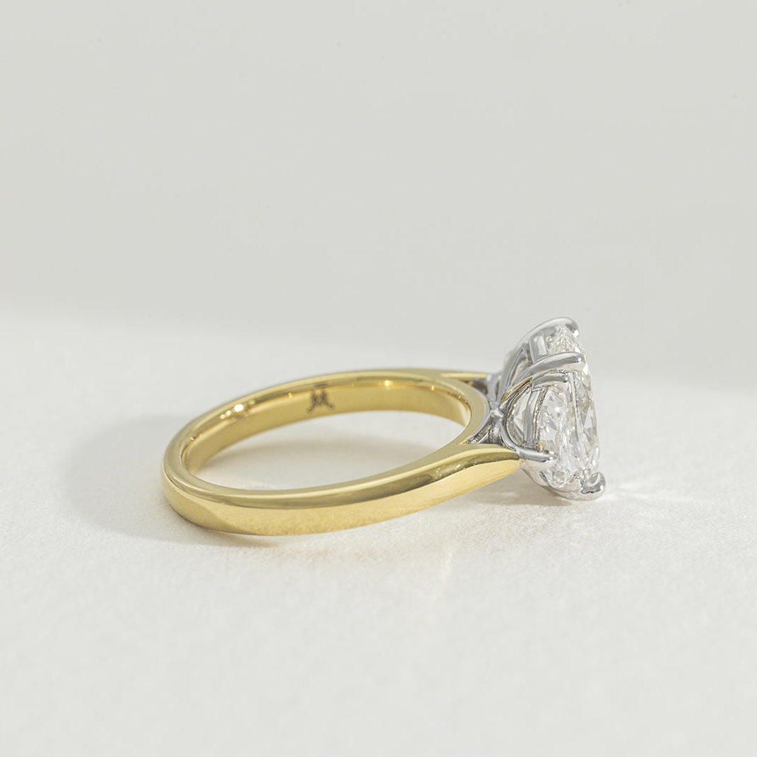 Lina | 2.5ct Oval Cut and Half Moon Lab Grown Diamond Trilogy Engagement Ring