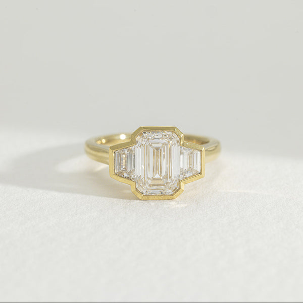 Eliana | 2.5ct Emerald Cut and Trapezoid Lab Grown Diamond Engagement Ring