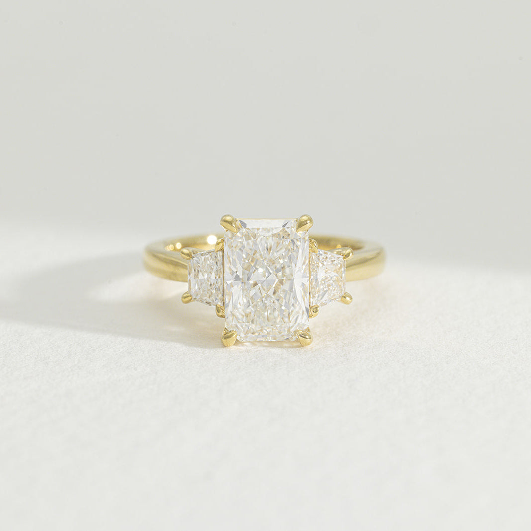 Thea | 3.35ct Radiant Lab Grown Diamond Three Stone Engagement Ring