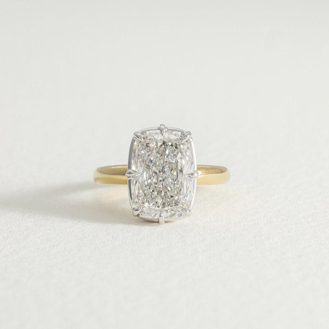 Adaline 6.18ct old mine cut Lab Grown Diamond low set engagement ring in 18k yellow gold and platinum