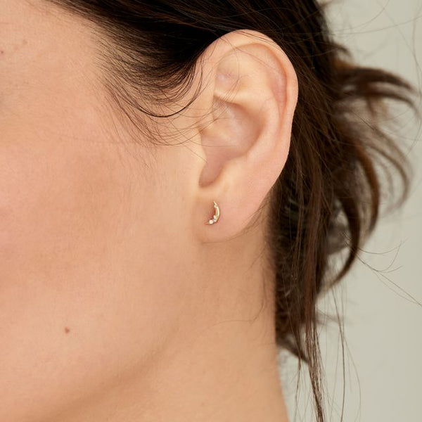 14k Yellow Gold Moon Stud Earrings