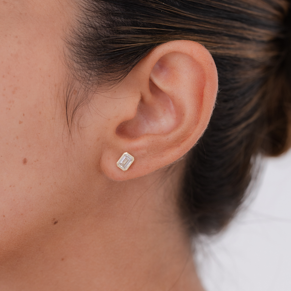 Emerald Bezel Diamond Studs