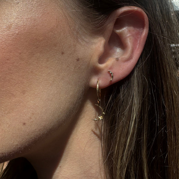 14k Yellow Gold Moon Stud Earrings