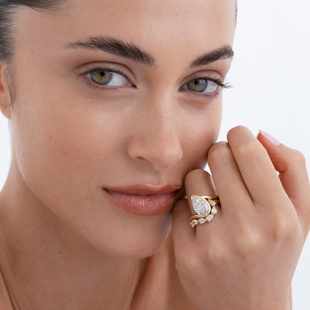 Lola lab grown diamond pear engagement ring in 18k gold, handcrafted by Matthews Jewellers
