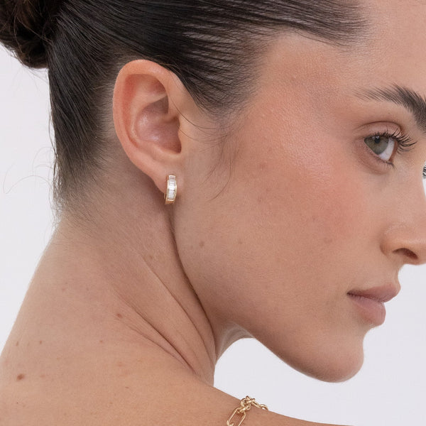 Channel Set Baguette Hoop Earrings