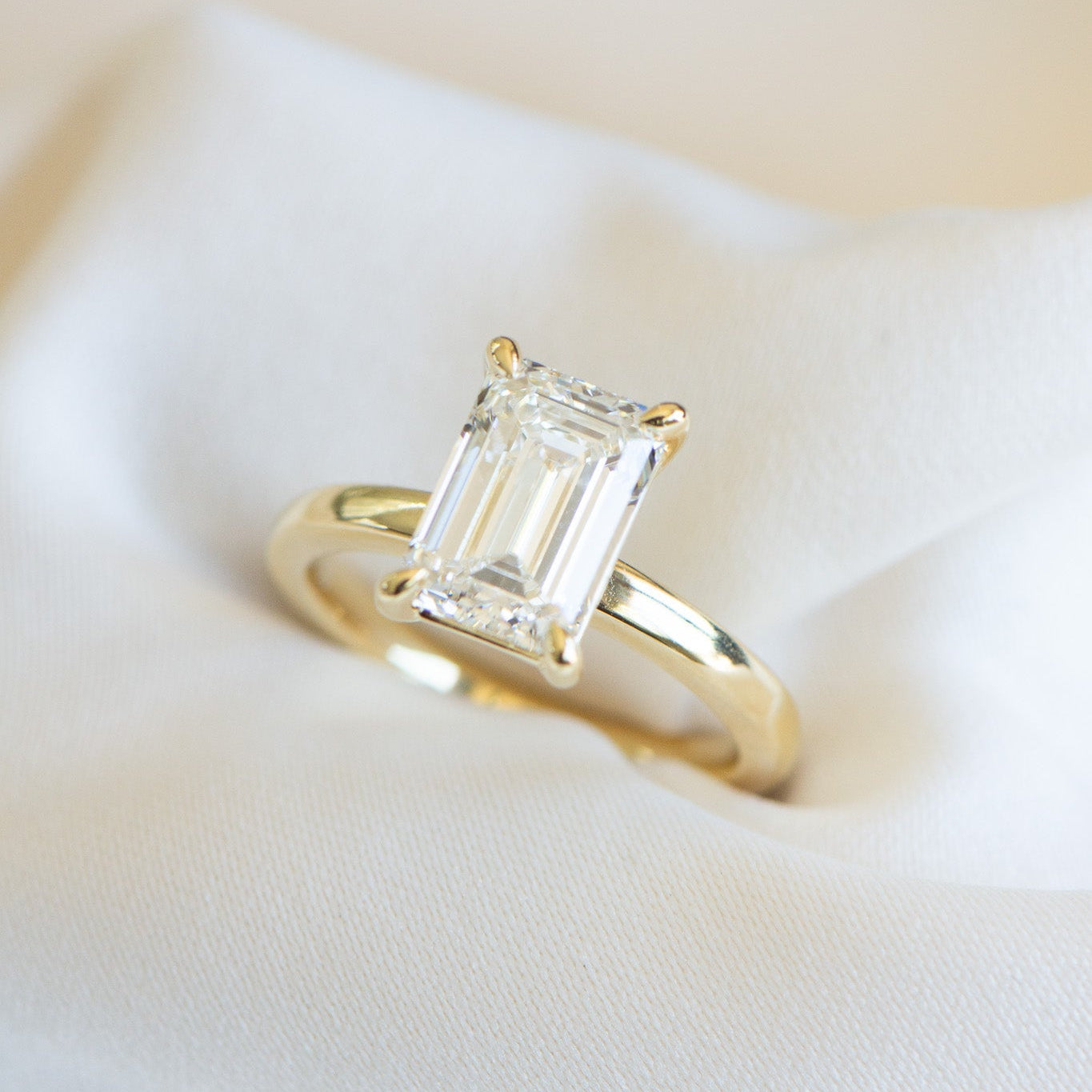 Edith | 3ct Emerald Cut Lab Diamond Engagement Ring – Three-quarter view, Matthews Jewellers Newcastle