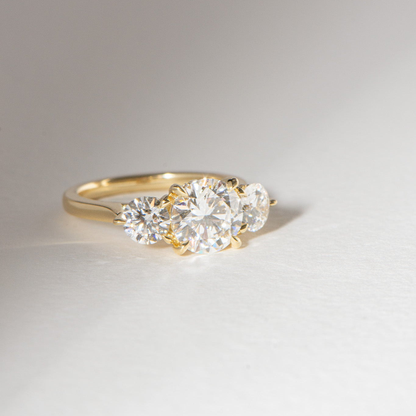 Laila 3.02ct lab grown diamond three stone engagement ring in 18k gold, Matthews Jewellers Newcastle