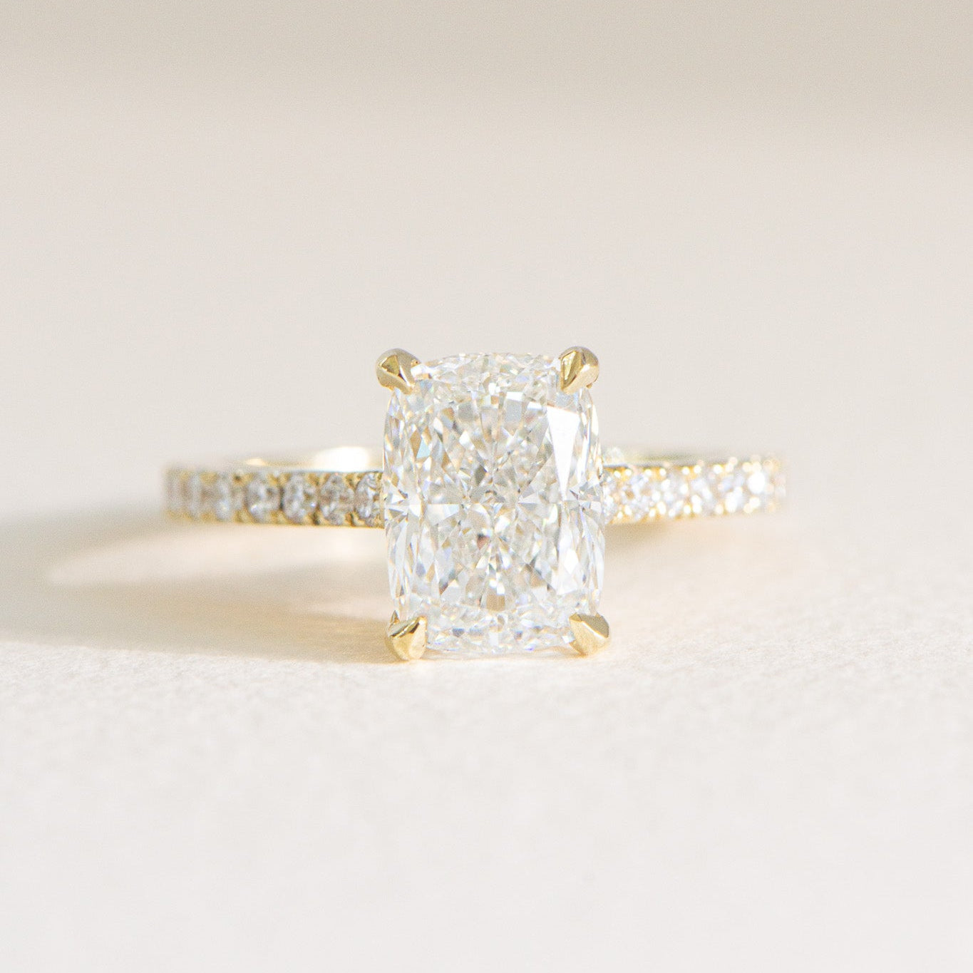 Elora 3ct lab grown diamond elongated cushion ring in 18k gold, Matthews Jewellers Newcastle