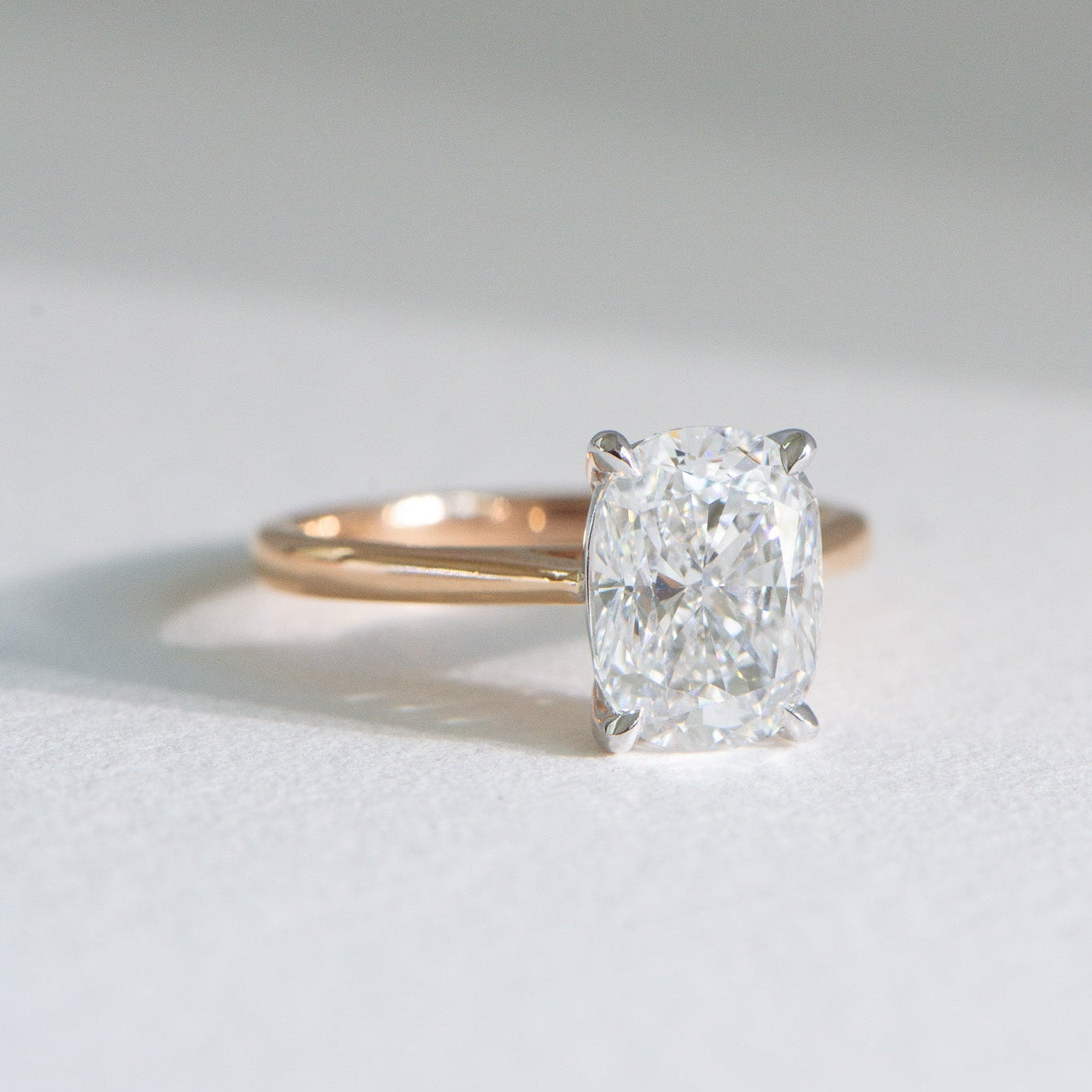 Elora | 3ct Elongated Cushion Lab Diamond Engagement Ring – Side profile view, Matthews Jewellers Newcastle