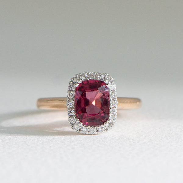 Natural Red Spinel and Diamond Ring