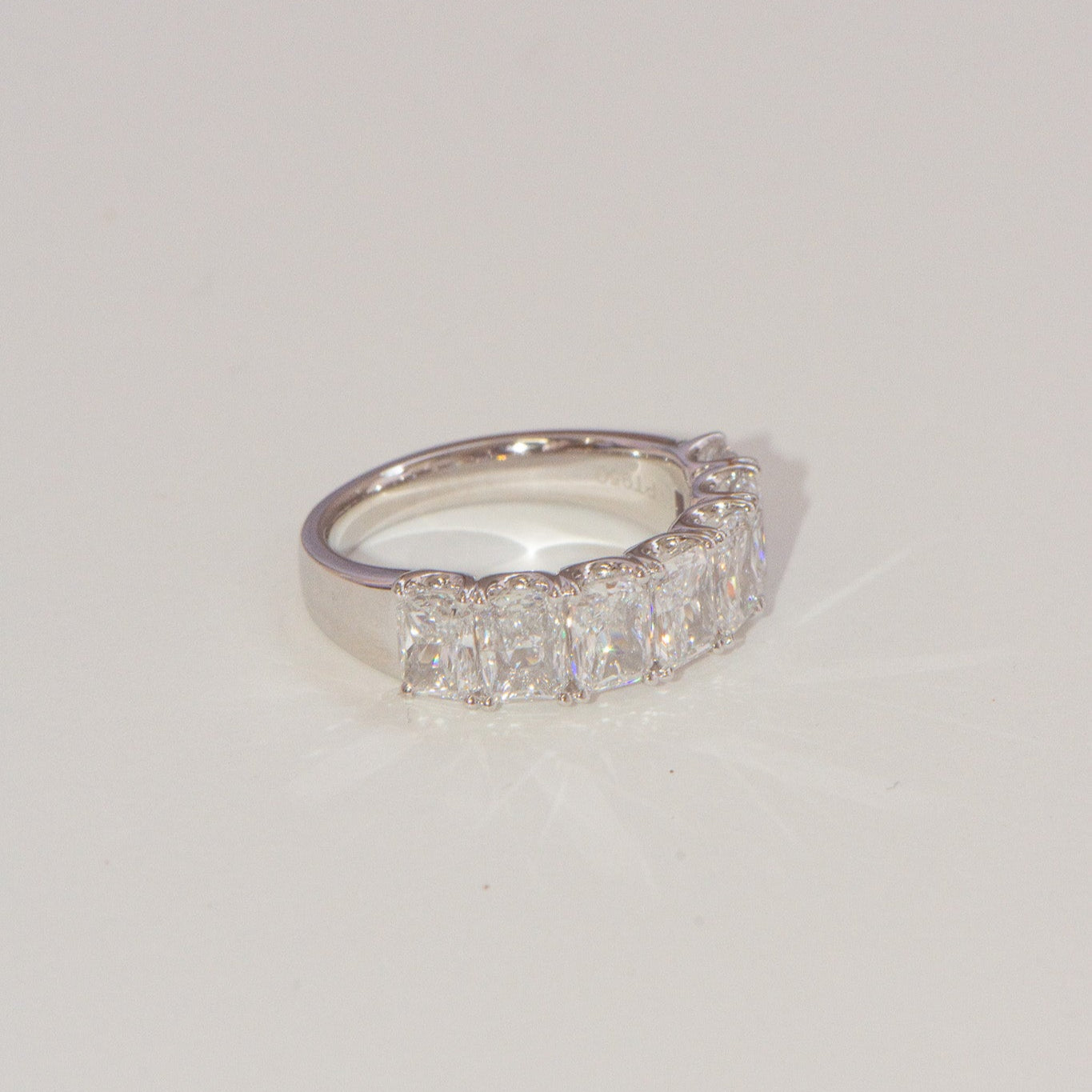 Platinum Large Roma radiant diamond wedding band featuring 7 lab-grown radiant diamonds