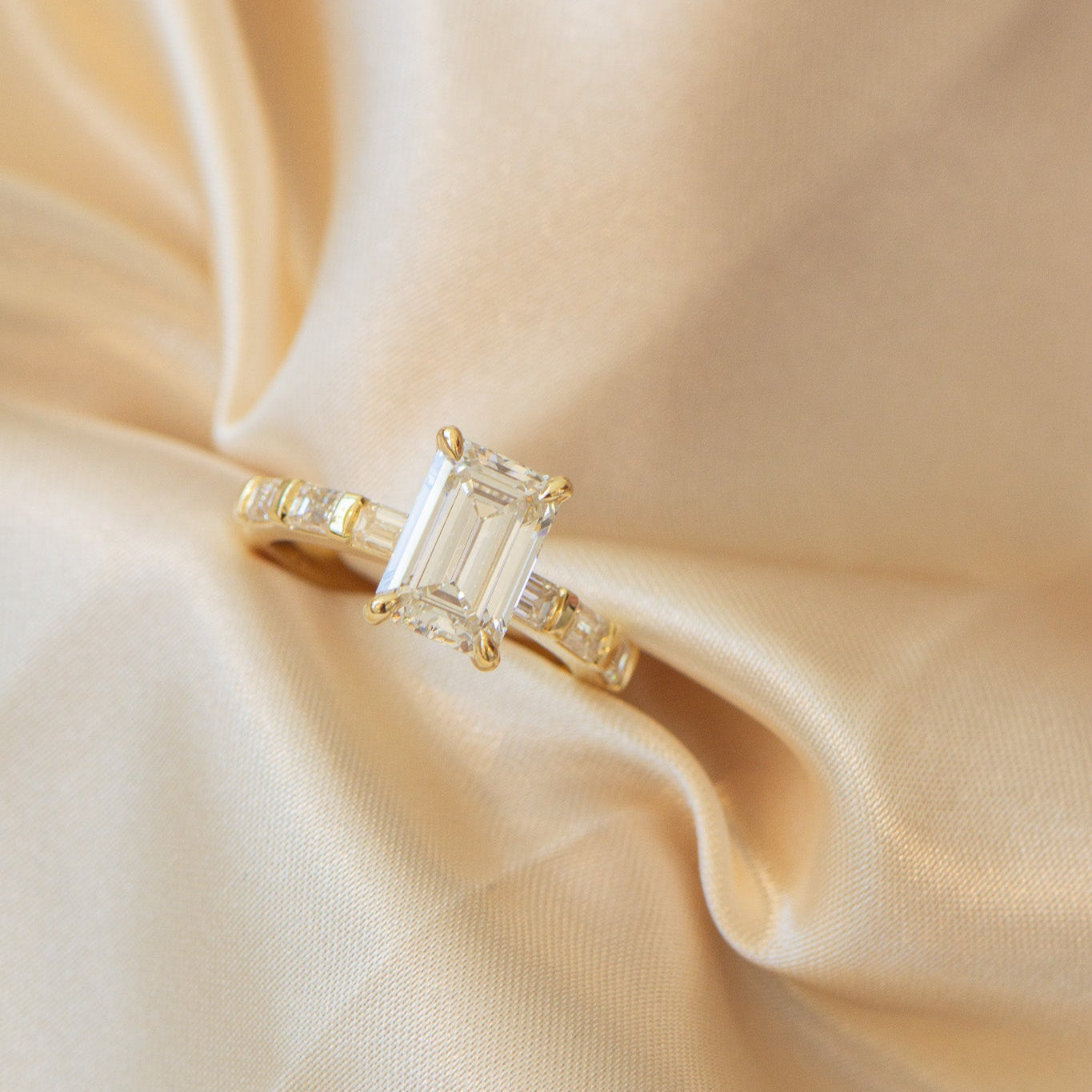 Elara | 3ct Emerald Cut Lab Diamond Engagement Ring – Side profile view, Matthews Jewellers Newcastle