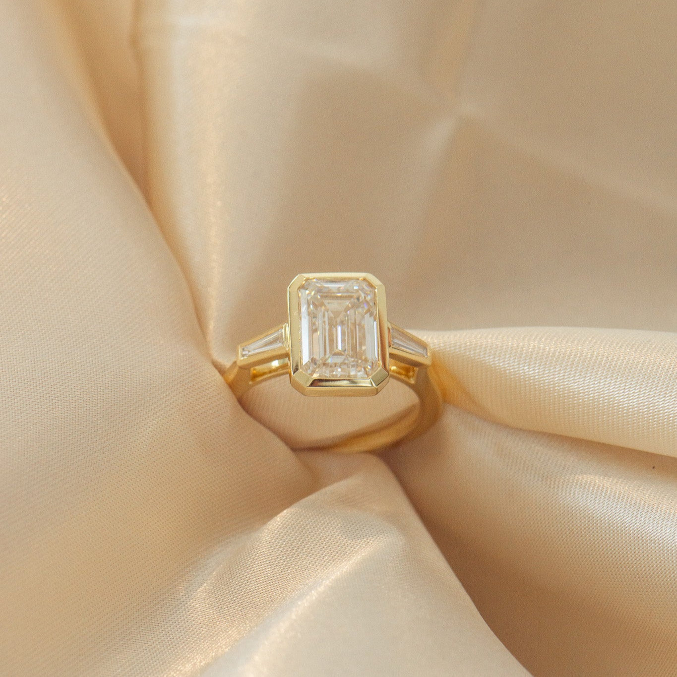 Athena | 3.8ct Emerald Cut Lab Diamond Engagement Ring – Three-quarter view, Matthews Jewellers Newcastle