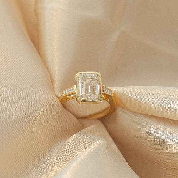 Athena | 3.81ct Emerald Cut and Tapered Baguettes Engagement Ring