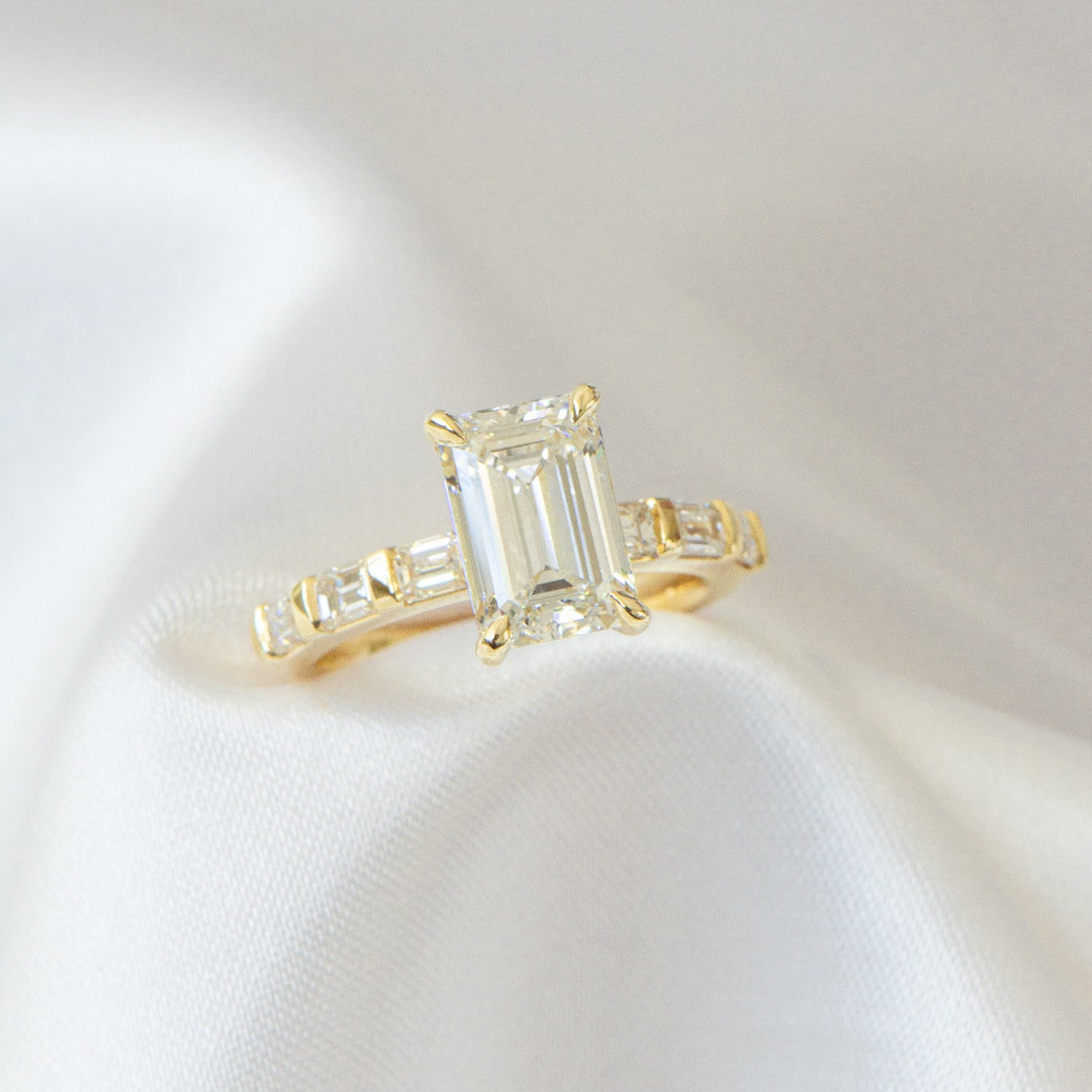 Elara | 3ct Emerald Cut Lab Diamond Engagement Ring – Front view, Matthews Jewellers Newcastle