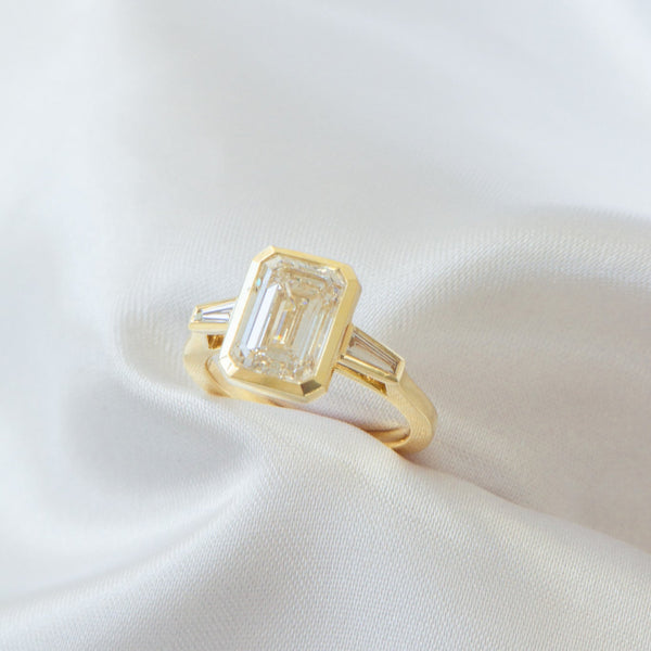 Athena | 3.81ct Emerald Cut and Tapered Baguettes Engagement Ring
