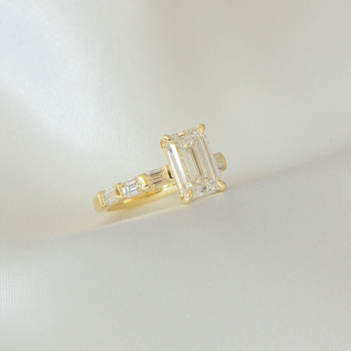 Elara | 3ct Emerald Cut Lab Diamond Engagement Ring – Three-quarter view, Matthews Jewellers Newcastle