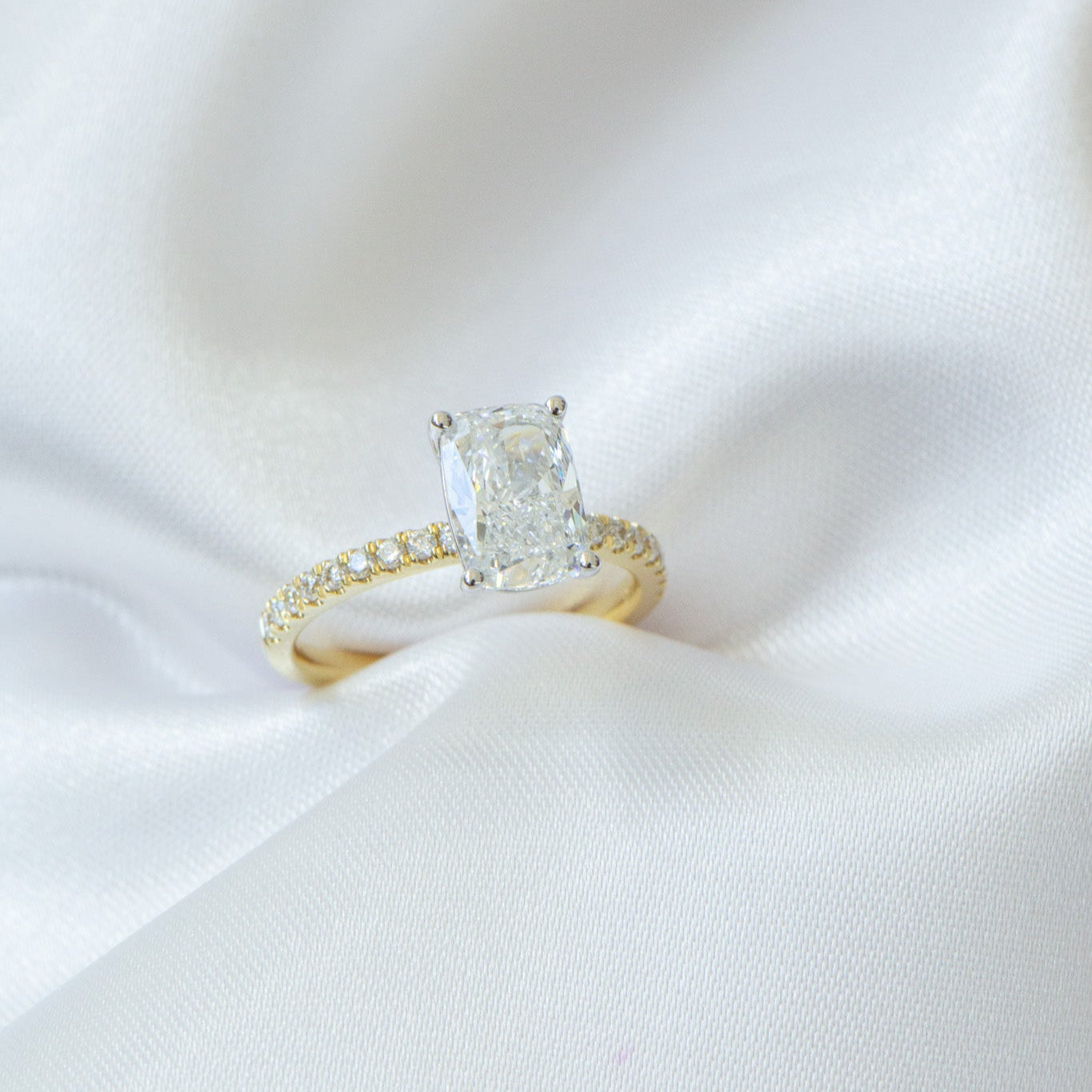 Elora | 2ct Elongated Cushion Lab Diamond Engagement Ring – Side profile view, Matthews Jewellers Newcastle