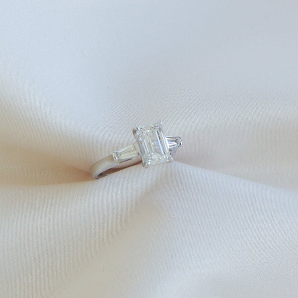 Alina | 3.03ct Three Stone Emerald Cut Engagement Ring