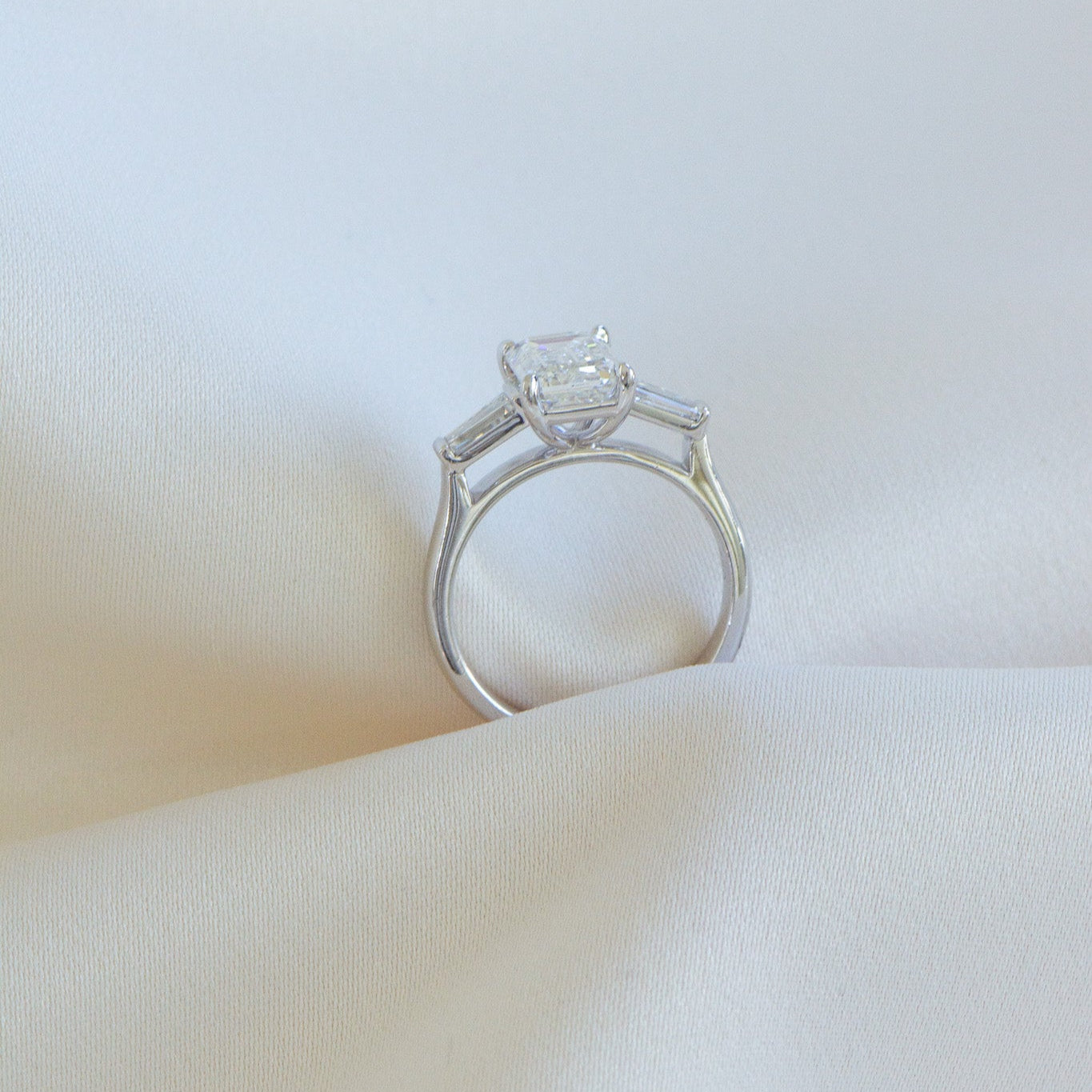 Alina | 3ct Lab Emerald Cut Diamond Engagement Ring – Three-quarter view, Matthews Jewellers Newcastle