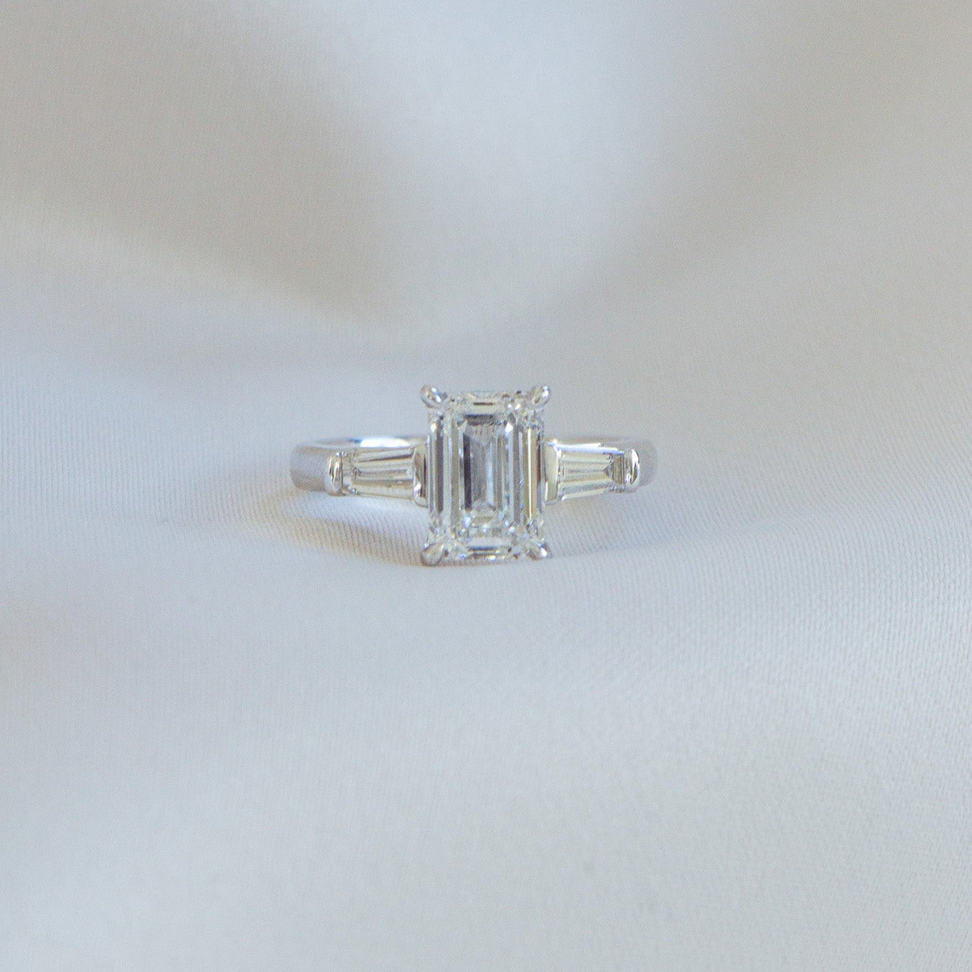 Alina | 3ct Lab Emerald Cut Diamond Engagement Ring – Side profile view, Matthews Jewellers Newcastle