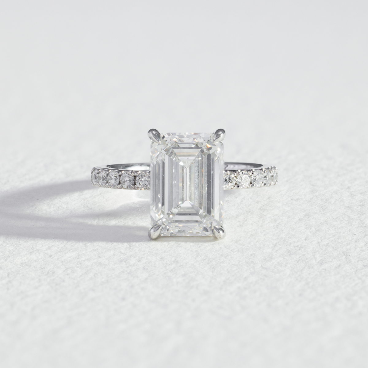 Pavé Edith | Emerald Cut Diamond Engagement Ring with Diamond Band