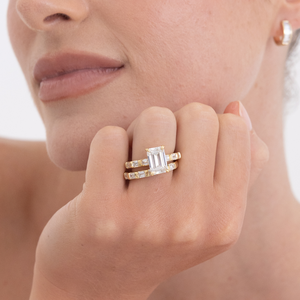 Elara | Emerald Diamond Engagement Ring with Emerald Diamond Band
