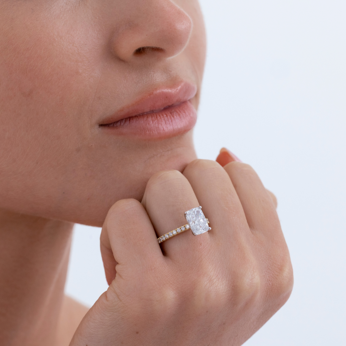 Pavé Elora | Elongated Cushion Diamond Solitaire Engagement Ring