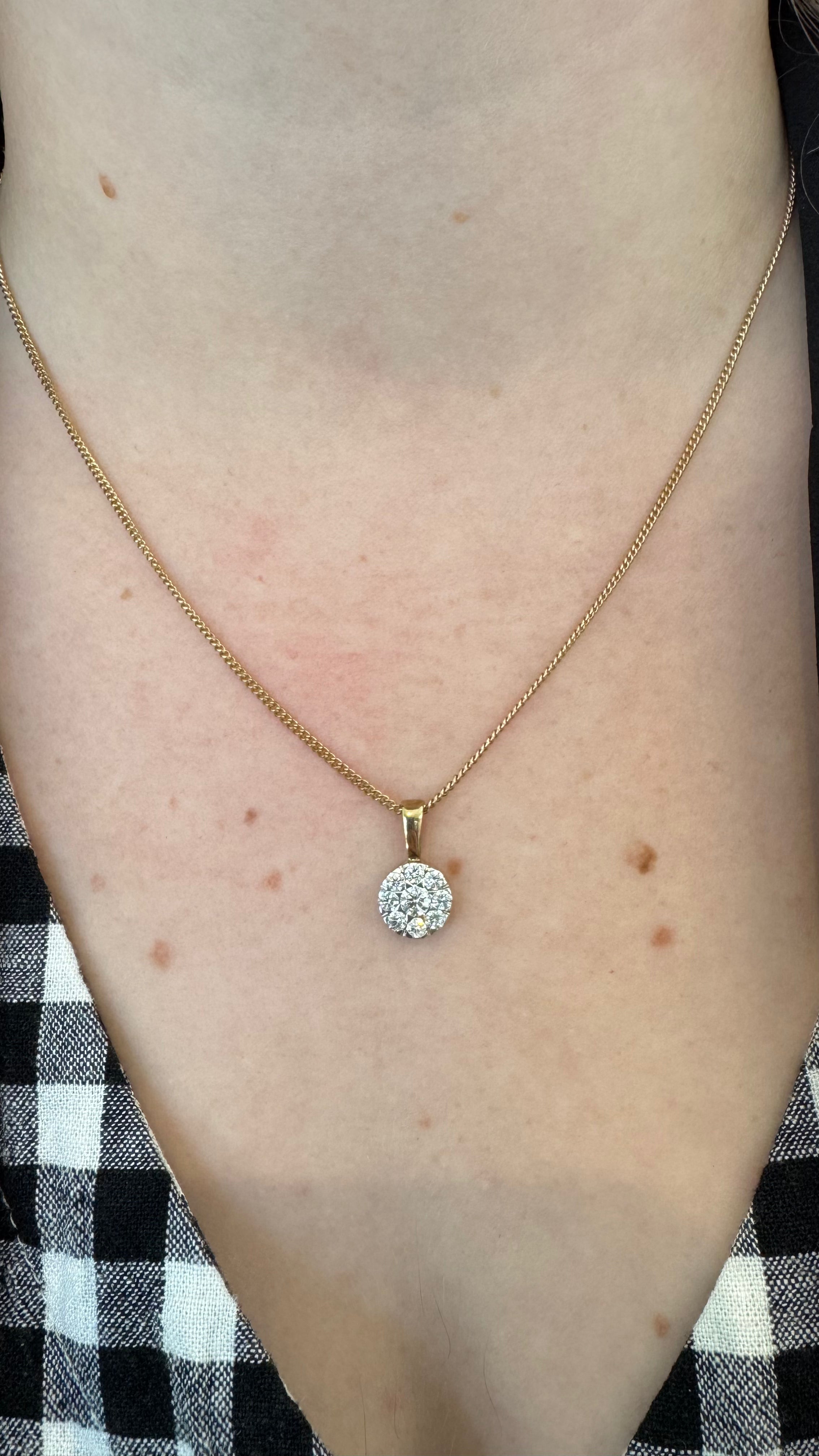 Natural Diamond Cluster Pendant Yellow Gold 0.75ct