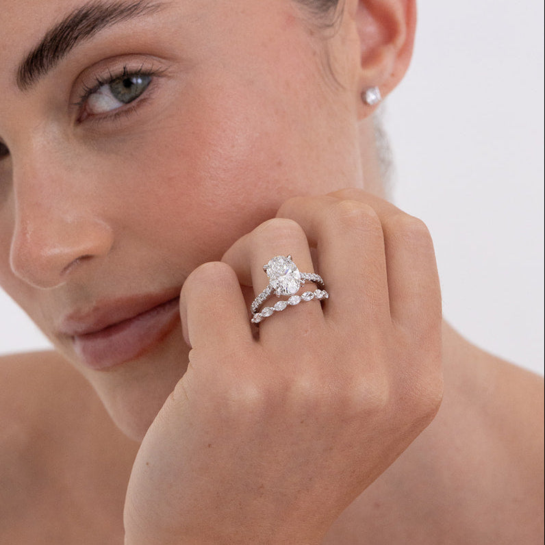 Iris | Lab Diamond Wedding Ring – Helena and Iris – styled ring pair view, Matthews Jewellers Newcastle