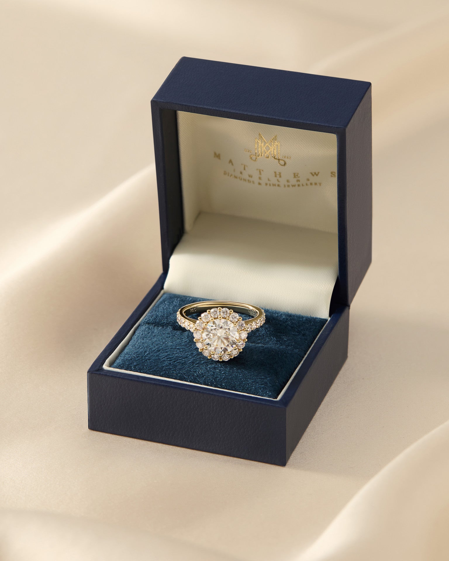 Danique | Round Brilliant Diamond Engagement Ring with Halo and Shoulder Stones