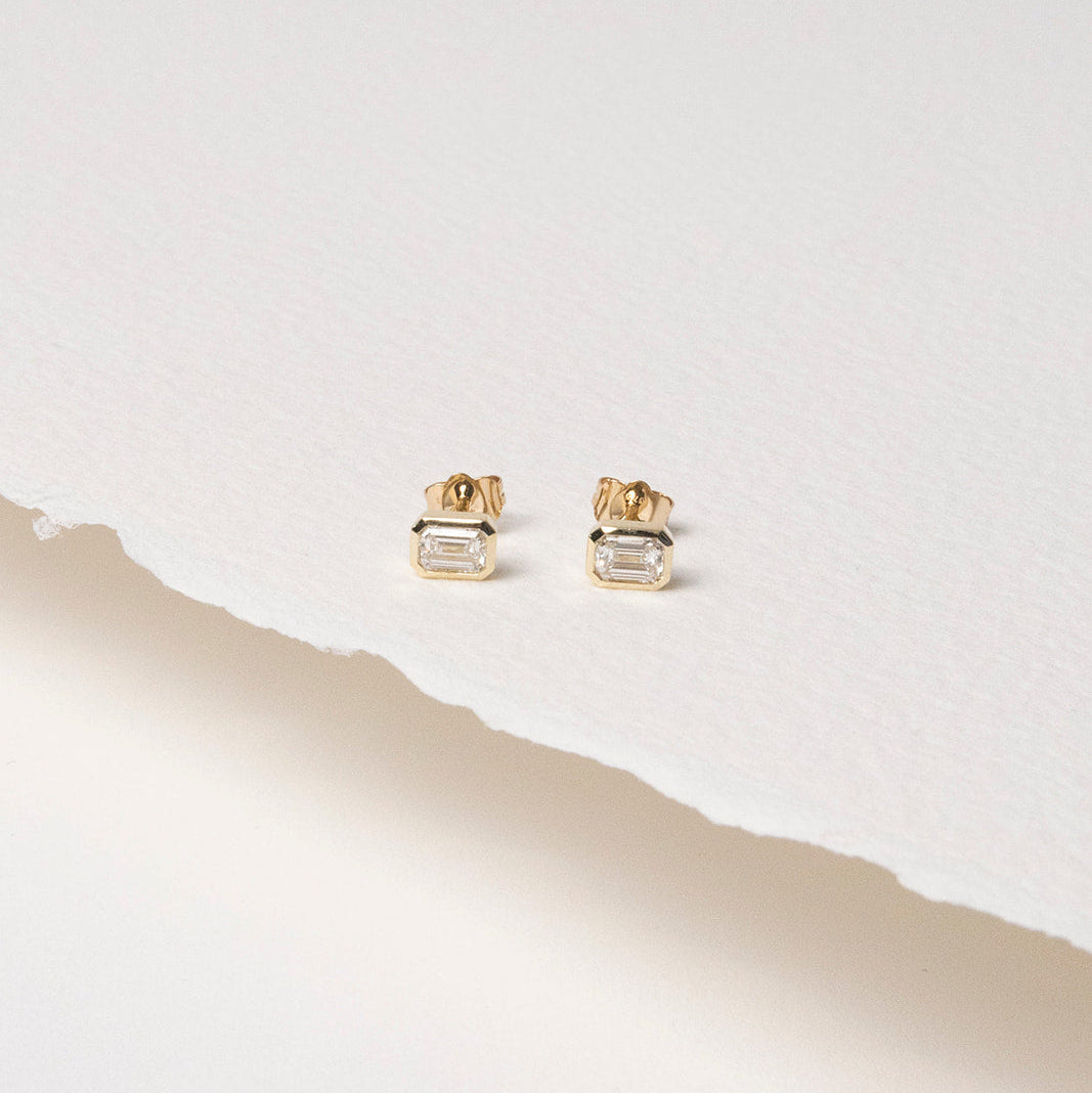 Emerald Bezel Diamond Studs