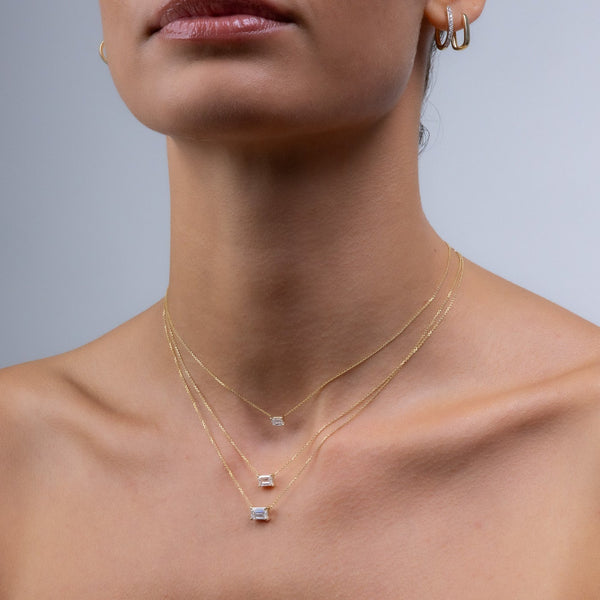 East West Emerald Diamond Necklace