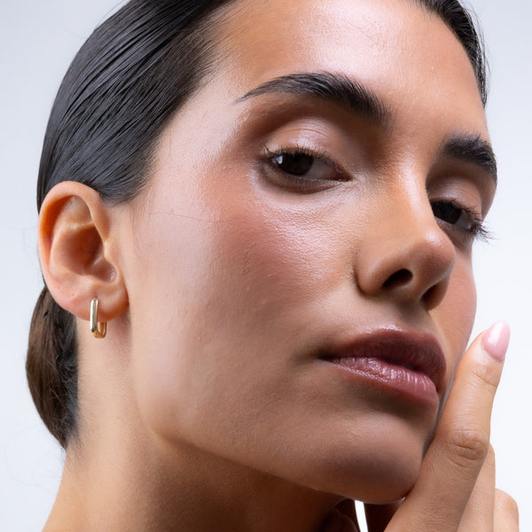 Gold Paperclip Rectangle Huggie Earring