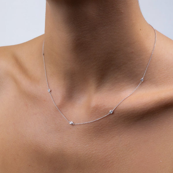 Pear and Round Diamond Station Necklace