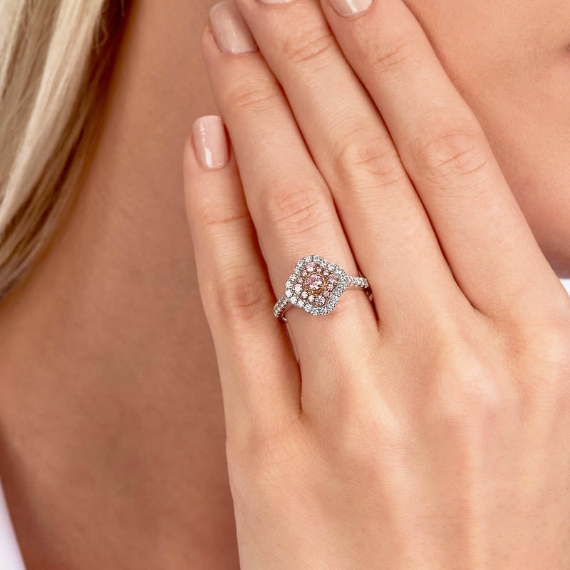 Kimberley Charlotte | Argyle Pink Diamond Ring – Three-quarter view, Matthews Jewellers Newcastle