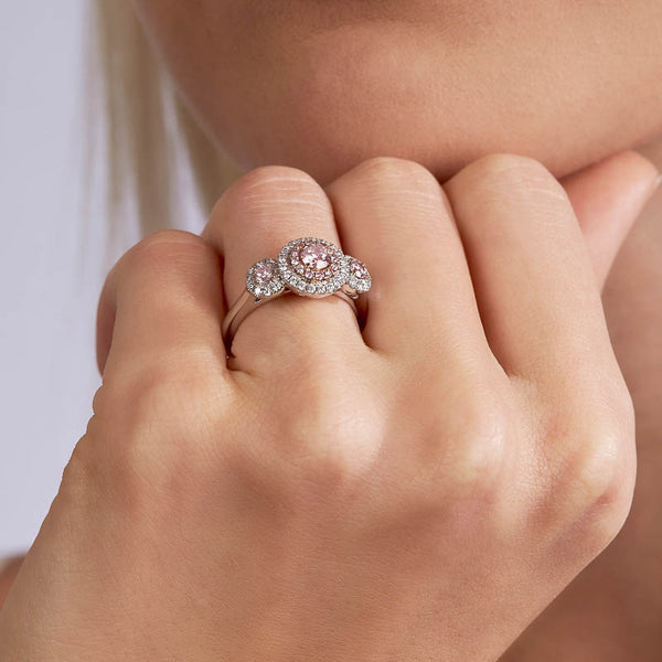 Pink Diamond Round Halo Ring