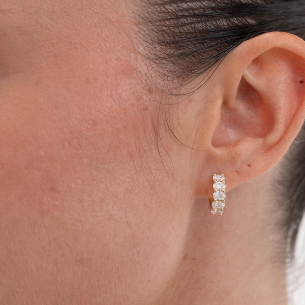 Oval Diamond Huggie Hoops