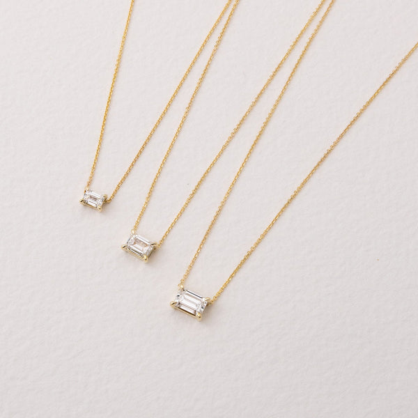 East West Emerald Diamond Necklace