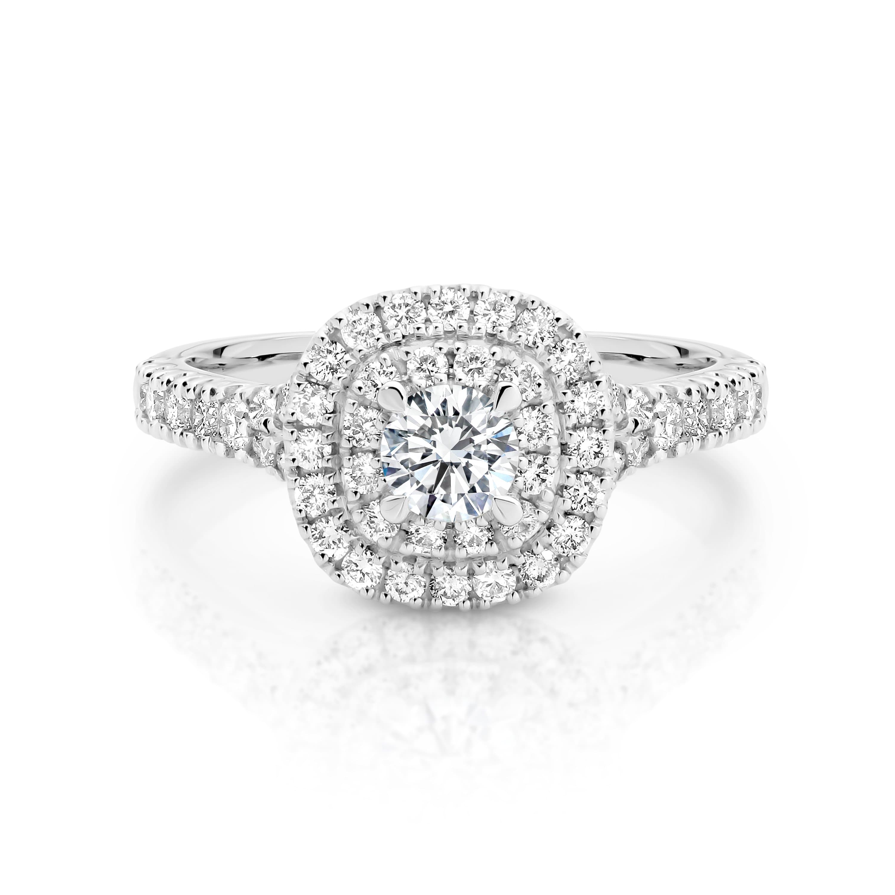 Aurora | Cushion Shaped Double Halo Diamond Engagement Ring with Shoulder Stones