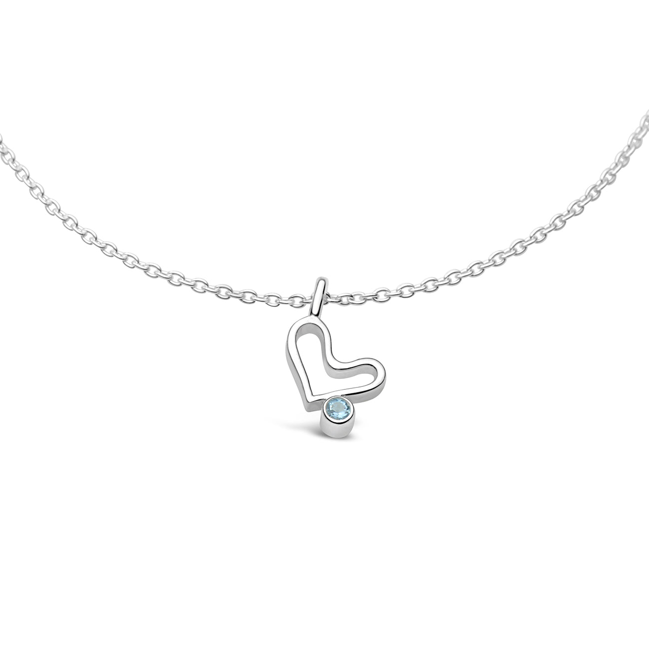 Open Heart Necklace - Aquamarine