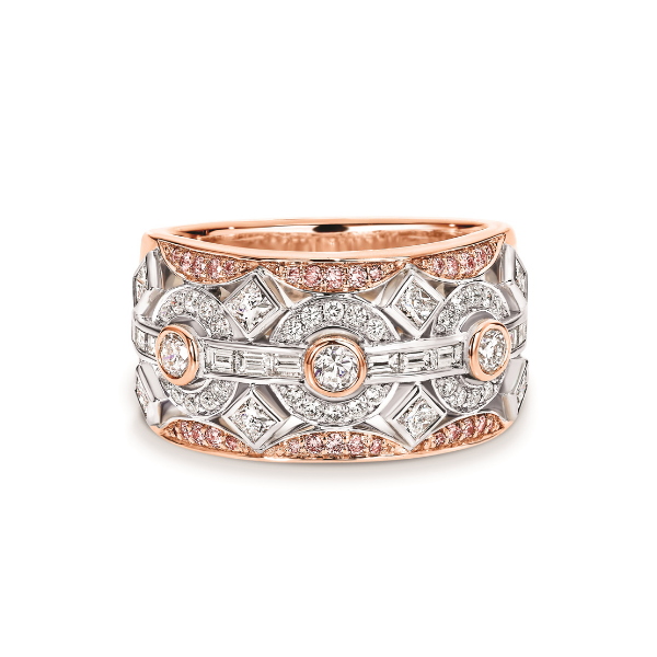 Rose Gold Art Deco Ring with Pink Diamonds