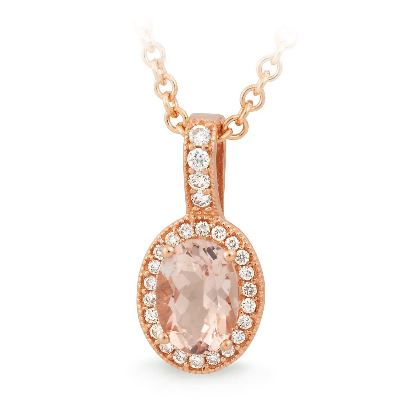 Rose Gold and Oval Morganite Diamond Pendant - Matthews Jewellers