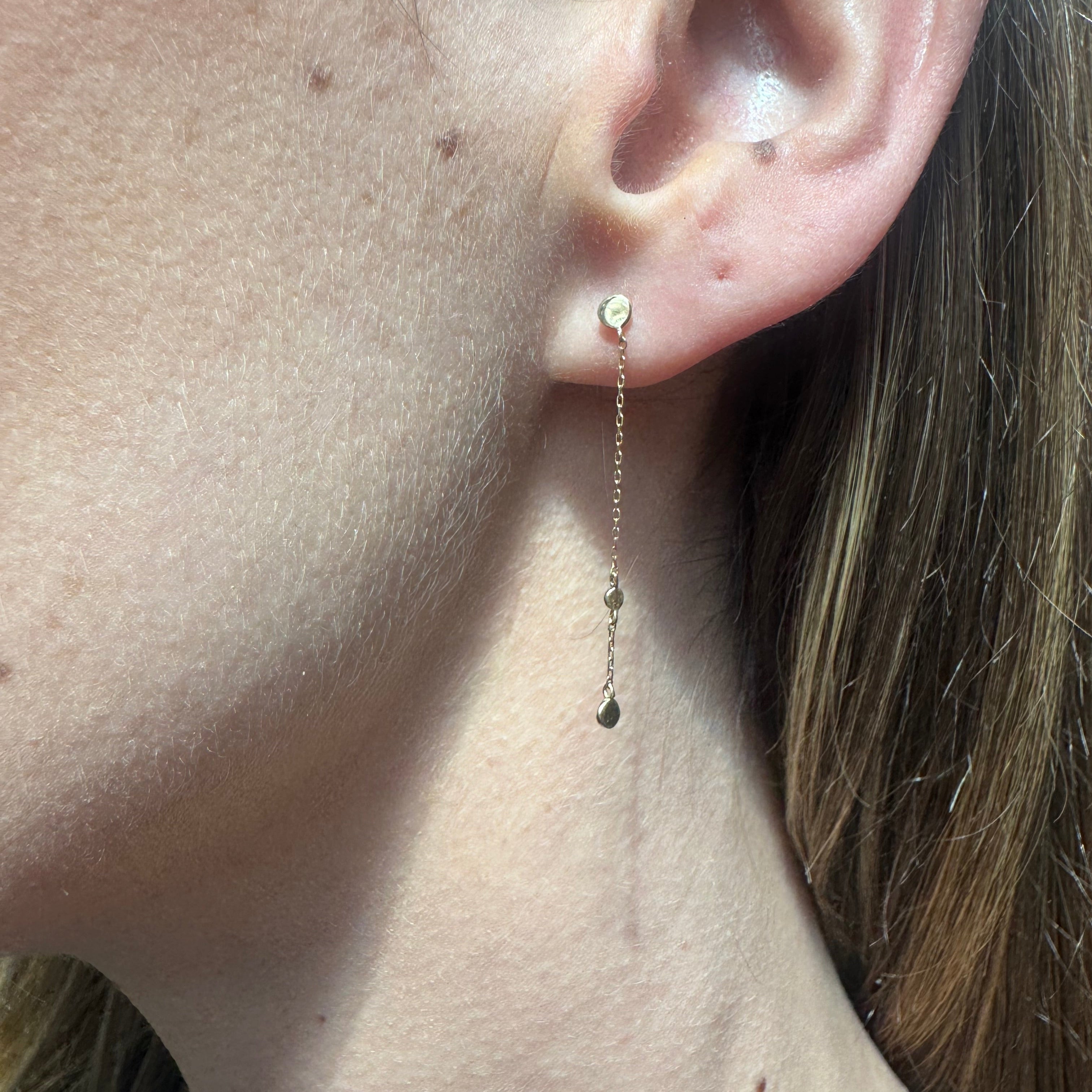 14k Yellow Gold Disc Drop Earrings