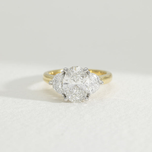 Lina | 2.5ct Oval Cut and Half Moon Lab Grown Diamond Trilogy Engagement Ring