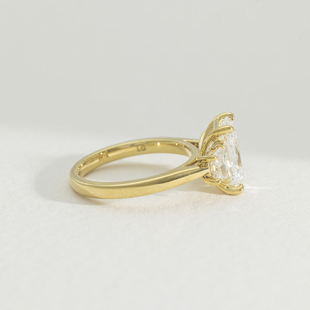 Thea | 3.35ct Radiant Lab Grown Diamond Three Stone Engagement Ring