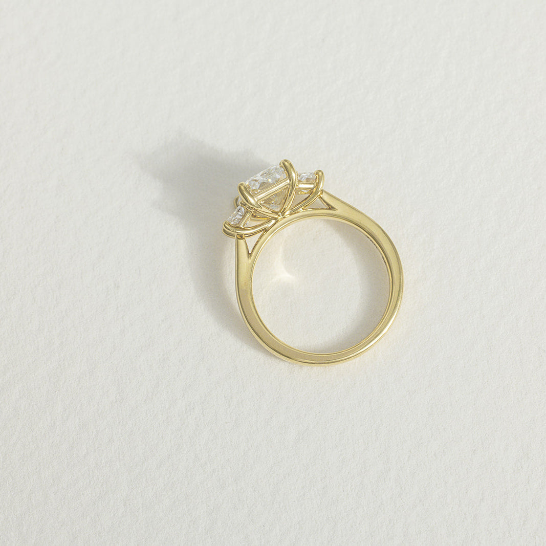 Thea | 3.35ct Radiant Lab Grown Diamond Three Stone Engagement Ring
