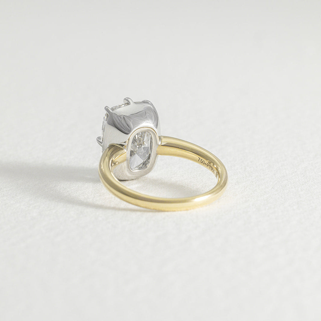Adaline 6.18ct old mine cut Lab Grown Diamond low set engagement ring in 18k yellow gold and platinum, image 4